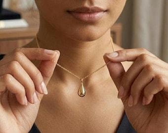 14K Gold Memorial Teardrop Urn Necklace,  Human Pet Ashes Holder Pendant, Keepsake Jewelry