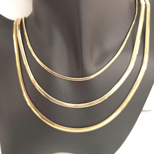 14K Gold Herringbone Necklace, Flat Snake Chain Bracelet,Stylish Layering Herringbone Necklace and Bracelet 2mm, 3mm, 3.3 mm Herringbone