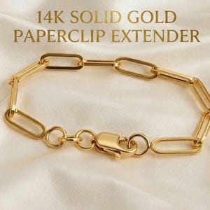 14K Solid Gold Paperclip Necklace Extender: Adjustable Bracelet Extension 14K Real Gold 1' 1.5' 2' 2.5' 3' 3.5' 4 inches Length Paperclip Extenders, Rectangle Chain Necklace Bracelet Extensions, Layering Chain Extender, Adjustable Extension,