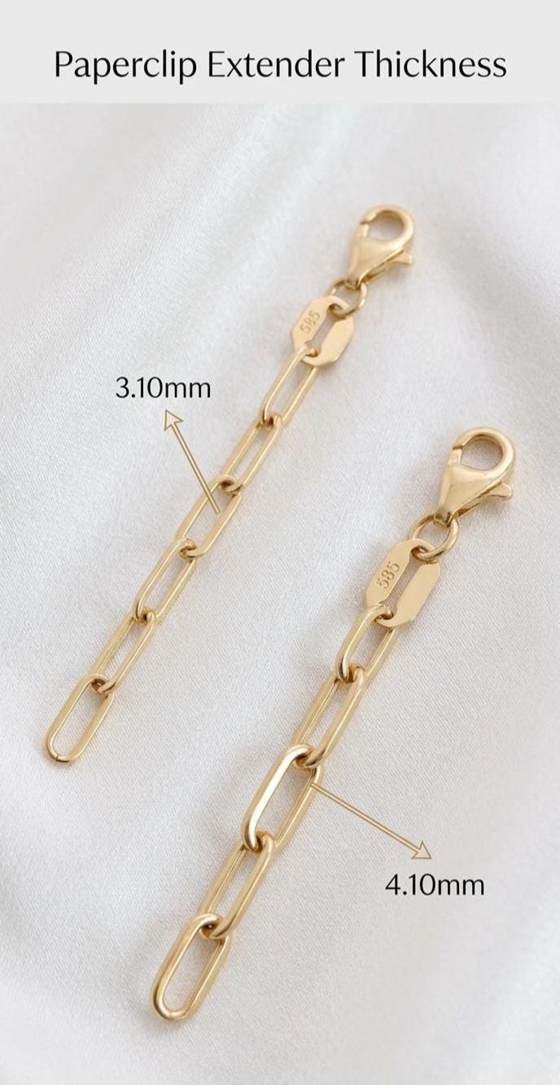 Paperclip Extender, 14K Real Gold Link Extension For Necklace For Bracelet 14K Real Gold 1 inches, 2 inches, 3 inches,4 inches Length Paperclip Extenders, Rectangle Chain Necklace Bracelet Extensions, Layering Chain Extender, Adjustable Extension,