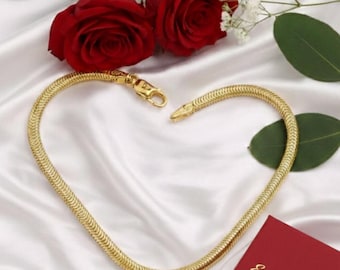 14K Solid Gold Herringbone Bracelet: Elegant Flat Snake Chain Layering Bracelet