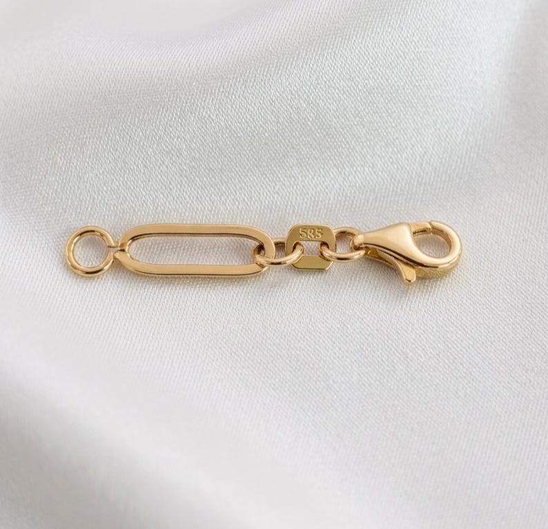 14K Solid Gold Paperclip Necklace Extender: Adjustable Bracelet Extension 14K Real Gold 1' 1.5' 2' 2.5' 3' 3.5' 4 inches Length Paperclip Extenders, Rectangle Chain Necklace Bracelet Extensions, Layering Chain Extender, Adjustable Extension,