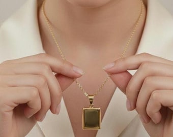 14K Gold Foto Locket Halskette: Gravierte Erinnerung Andenken