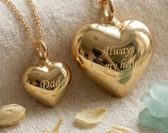 14K Echtgold Herz Urne Halskette, Mensch oder Haustier Asche Halter Anhänger Schmuck
