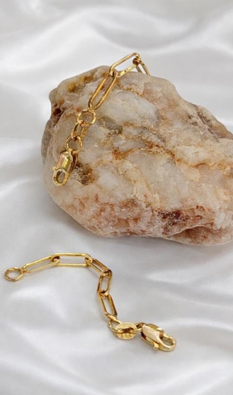 14K Solid Gold Paperclip Necklace Extender: Adjustable Bracelet Extension 14K Real Gold 1' 1.5' 2' 2.5' 3' 3.5' 4 inches Length Paperclip Extenders, Rectangle Chain Necklace Bracelet Extensions, Layering Chain Extender, Adjustable Extension,