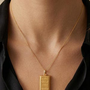 14K Real Gold Bullion Shape Pendant, Gold Bullion Pendant Necklace, Gold Bar Pendant, Unisex Gold Bullion Pendant, Great Gift For Him For Her
