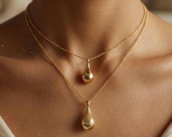 14K Solid Gold Teardrop Urne Halskette, Asche Halter Anhänger,Memorial Andenken Schmuck