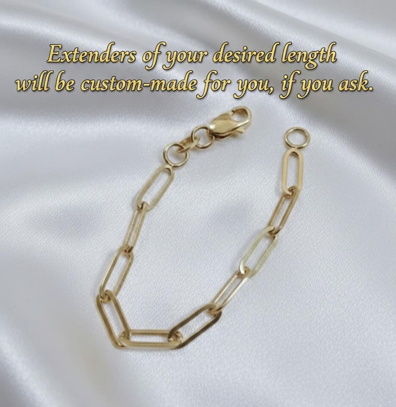 14K Solid Gold Paperclip Necklace Extender: Adjustable Bracelet Extension 14K Real Gold 1' 1.5' 2' 2.5' 3' 3.5' 4 inches Length Paperclip Extenders, Rectangle Chain Necklace Bracelet Extensions, Layering Chain Extender, Adjustable Extension,