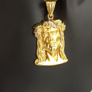 Colgante de oro macizo de 14 quilates con cara de Jesús: dije religioso cristiano hecho a mano