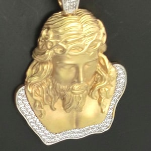 Colgante de oro macizo de 14 quilates con cara de Jesús: dije religioso cristiano hecho a mano
