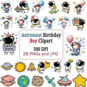 Cute Astronaut PNG - Astronaut Birthday PNG - Space Watercolor Clipart for Nursery Decor, Rocket Illustrations for Kids Art Prints