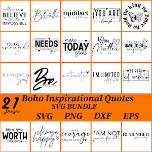 Boho Inspirational Quotes SVG Bundle: Positive Affirmations (PNG, PDF)