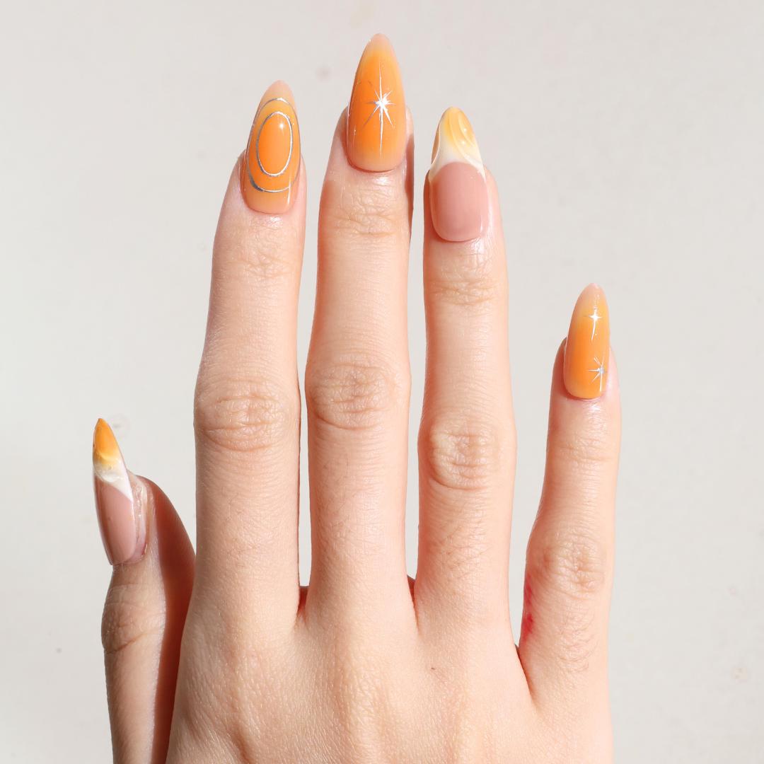 Orange Chrome Moderne | Artisanal Handmade Press-on Nails | 3D