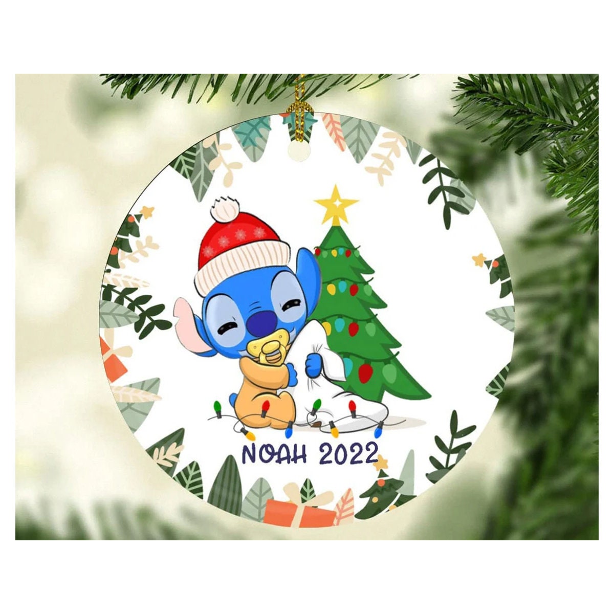 Discover Custom Stitch Baby Birthday Celebration Christmas Ceramic Ornament 2022, Stitch Christmas 2022 Ornament Decoration, Ornament Home Decor 2022
