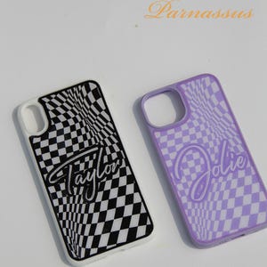 Funda para teléfono con tablero de ajedrez abstracto retorcido en 3D hecha a mano: caligrafía artística personalizable para modelos de iPhone, incluido el iPhone Mini