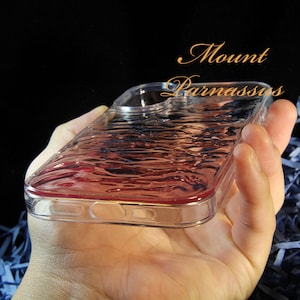 Oceaangolftextuur | iPhone-hoesje van hars | 3D-waterrimpelingontwerp | Roze verloop | Vloeistofkoeling | Transparante custom shell | Handgemaakte tas