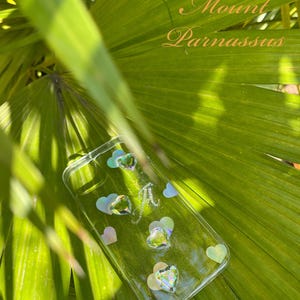 Capa de telefone de coração com glitter transparente personalizada – joias de diamante 3D, corações reflexivos, capa transparente brilhante, letra de bolha holográfica personalizável