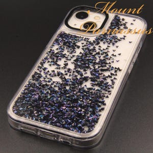 Chique zwarte iPhone-hoes met vloeibare diamantglitter – Geometrisch drijfzandontwerp voor dagelijkse glamour, perfect voor cadeaus en stijlvolle momenten