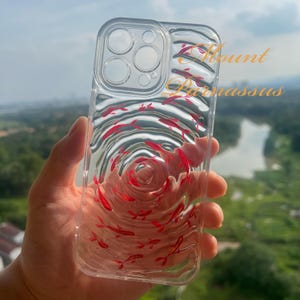 Custodia per telefono in resina con effetto increspatura 3D / Design a forma di pesce rosso portafortuna / Cover unica fatta a mano per iPhone e Android