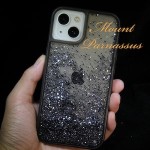 Black Glitter Liquid Phone Case | Flowing Sand Effect | Custom for iPhone Models | Sparkly Luxury Design