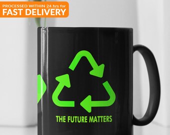 Eco-Friendly Black Mug: Green Recycle Design, Sustainable Coffee Cup