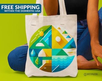 Miljövänlig tygväska i bomullscanvas: Geometrisk naturdesign