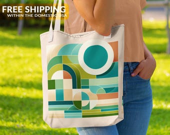 Geometrisk konstduksväska: Miljövänlig bomullsshopper