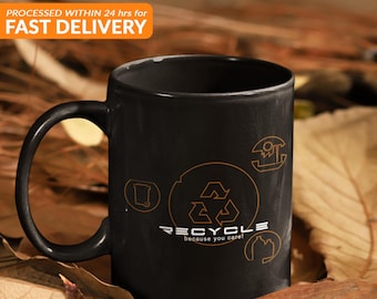 Eco-Friendly Recycle Design Coffee Mug - Black Ceramic Sustainable Gift for Environmental Enthusiasts