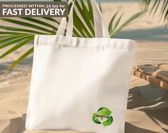 Miljövänlig återanvändbar tygkasse med återvinningssymbol | Välj grönt boende-design | Hållbar shoppingkasse