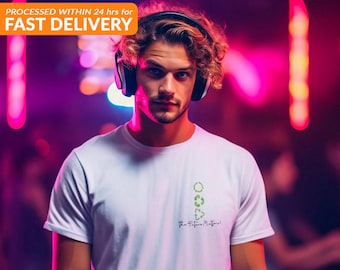 Miljövänlig t-shirt: Återvunnen symbol, citat om "Framtiden spelar roll"