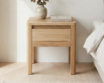 Wooden Bedside Table – Japandi Style Nightstand, Minimalist Wood Side Table For Bedroom Or Living Room, Scandinavian Modern Furniture