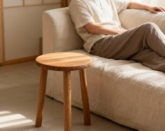 Solid Wood Step Stool, Scandinavian Oak Tabouret For Kitchen And Bathroom, Small Wooden Stool Or Bedside Nightstand