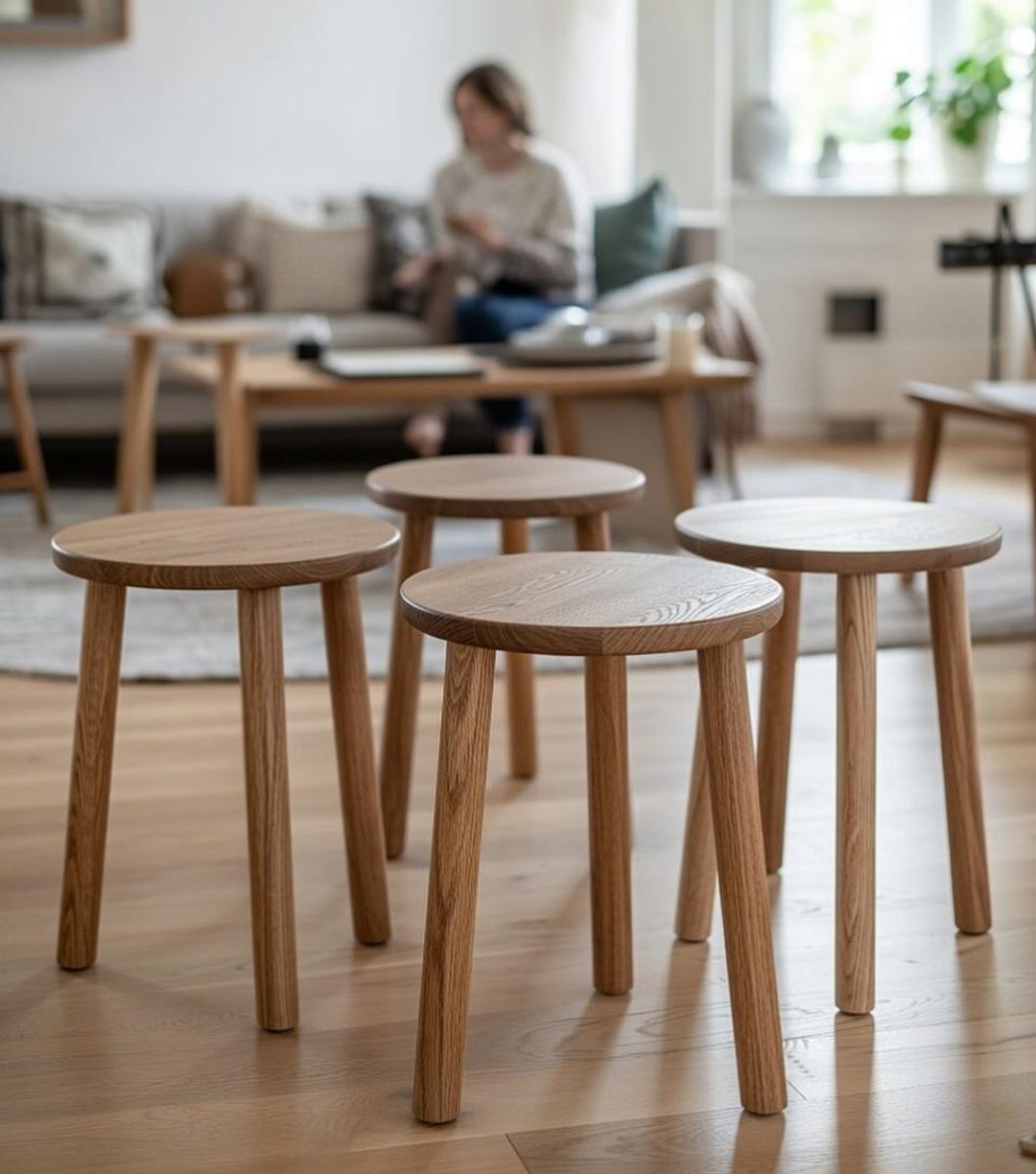 Wooden Stool Set, Handmade Oak or Ash Wood Stools, Modern Kitchen ...