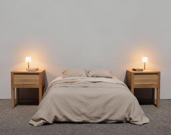 Set med 2 sängbord i trä, moderna japanska skandinaviska nattduksbord, minimalistiskt sidobord eller soffbord