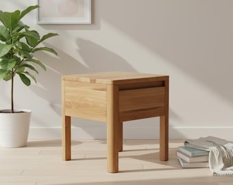 Wood Bedside Table, Handmade End Table For Sofa Or Bed, Wooden Nightstand with Drawer, Scandinavian Japandi furniture
