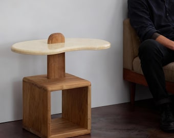 Japandi Coffee Table, Wooden Books Table With Recycled Plastic, Unique Upcycled Furniture For Living Room Decor