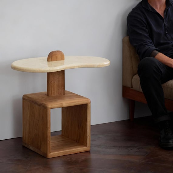 Japandi Coffee Table, Wooden Books Table With Recycled Plastic, Unique Upcycled Furniture For Living Room Decor