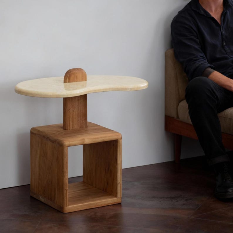 Japandi Coffee Table, Wooden Books Table With Recycled Plastic, Unique Upcycled Furniture For Living Room Decor image 1