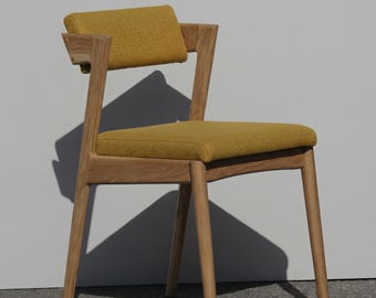 Solid Wood Dining Chair, Handmade Japandi Style Ash or Oak, Scandinavian Wooden Accent Stool