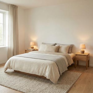 Modern paar houten nachtkastjes Japandi, Scandinavisch nachtkastje set van twee voor minimalistische slaapkamer of woonruimte