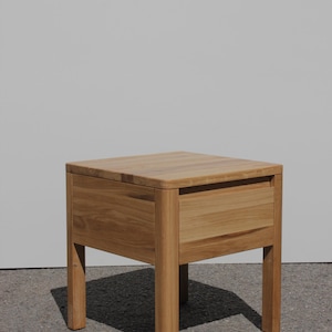 Oak Wood Nightstand: Japandi Bedside Table with Drawer Handmade