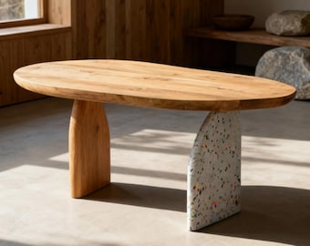 Handmade Ash Wooden Coffee Table, Low Scandinavian Side Table From Recycled Wood, Unique Whimsical Sofa Or Breakfast Table