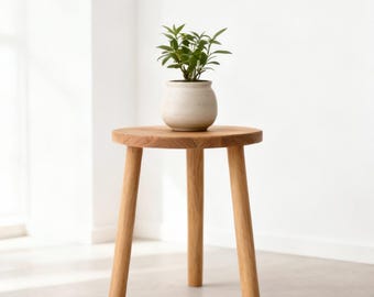 Handmade Ash Wood Stool, Scandinavian Plant Stand, Modern Kitchen Furniture