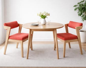 Scandinavian Solid Oak Dining Chair Set, Modern Wooden Accent Chairs For Kitchen Or Living Room