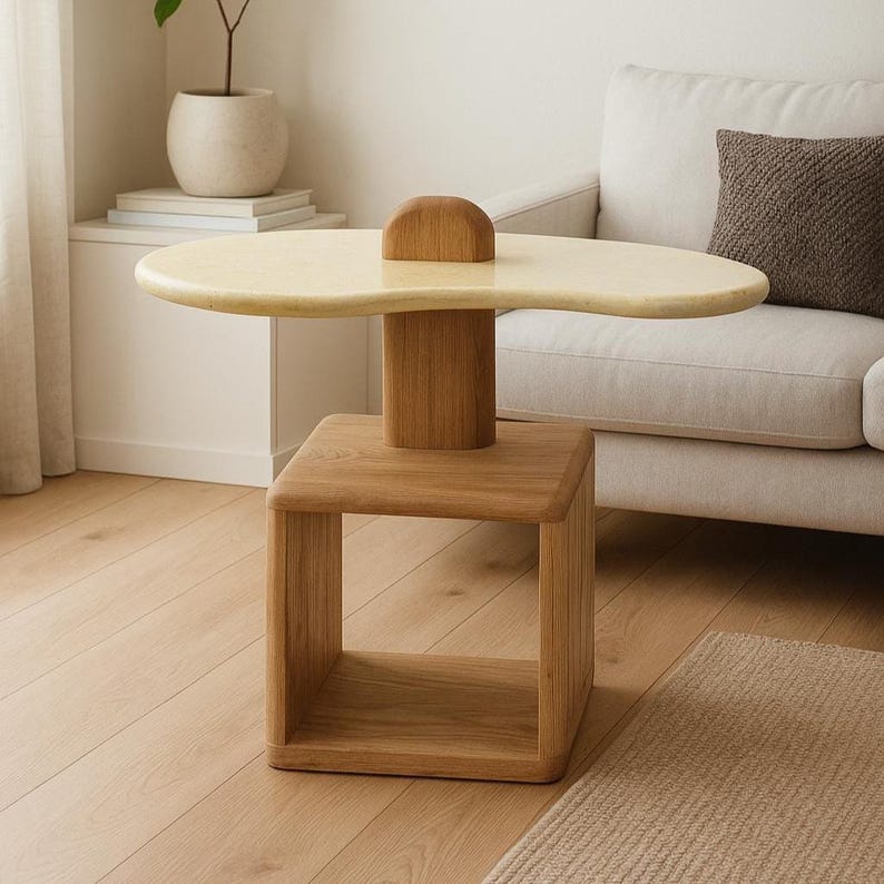 Japandi Coffee Table, Wooden Books Table With Recycled Plastic, Unique Upcycled Furniture For Living Room Decor image 3
