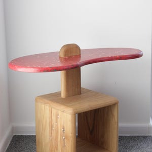 Japandi Coffee Table, Wooden Books Table With Recycled Plastic, Unique Upcycled Furniture For Living Room Decor Coral red