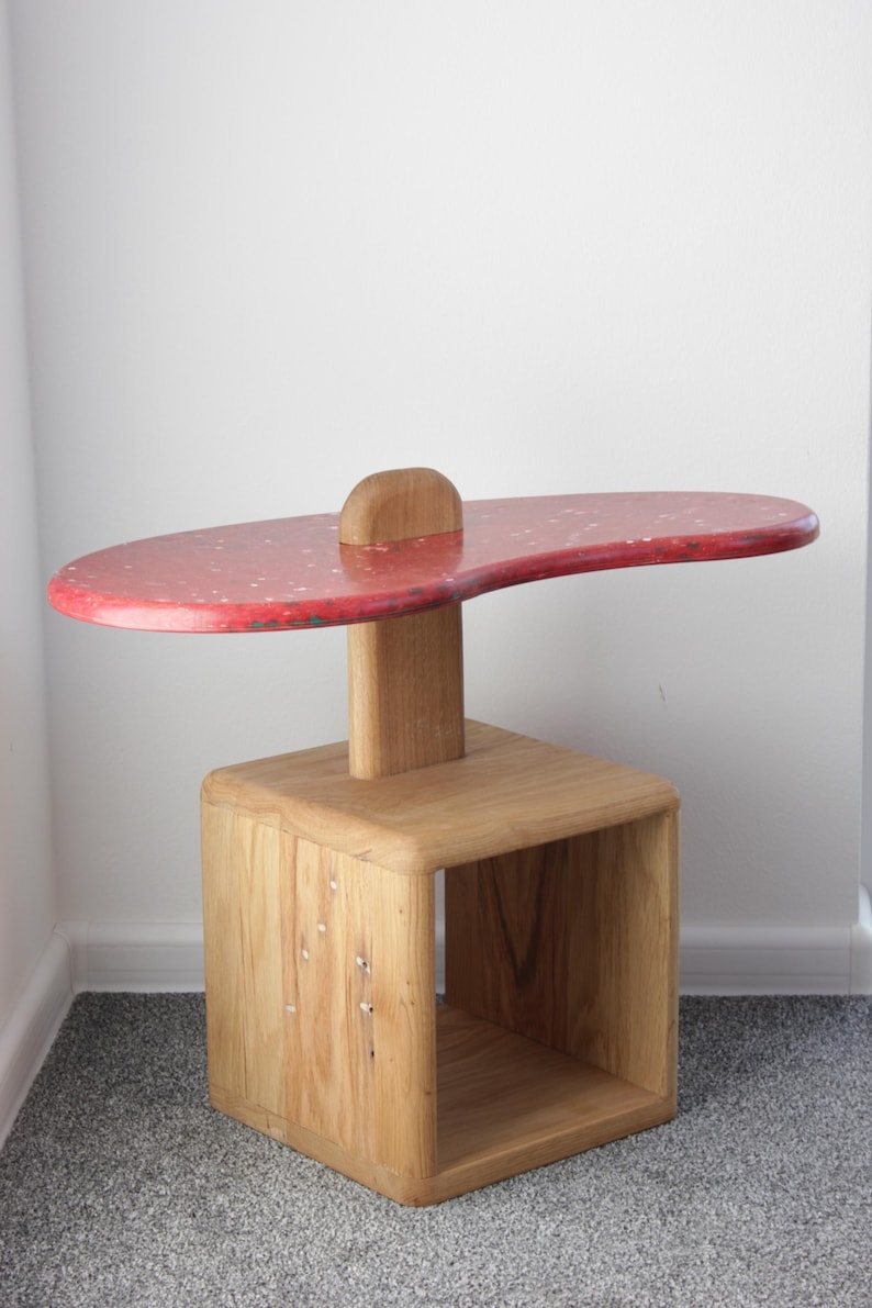 Japandi Coffee Table, Wooden Books Table With Recycled Plastic, Unique Upcycled Furniture For Living Room Decor Coral red