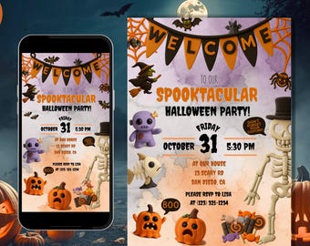 Bewerkbare sjabloon uitnodiging Halloween-feest, digitale Halloween-feest Evite, Halloween-telefoon uitnodigen, Canva-sjabloon digitale download