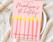 Editable Birthday Invitation Template Illustrated Pink Birthday Invite Digital Download Printable Canva Template Girls Invitation