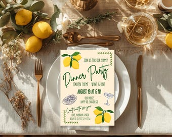 Dinner Party Invitation Template Illustrated Invite Dinner Party Brunch Invitation Editable Evite Hand Drawn Digital Download Print at home